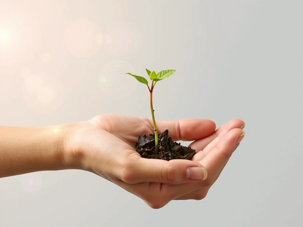 A hand gently holding a sprouting plant, symbolizing growth and natural beginnings